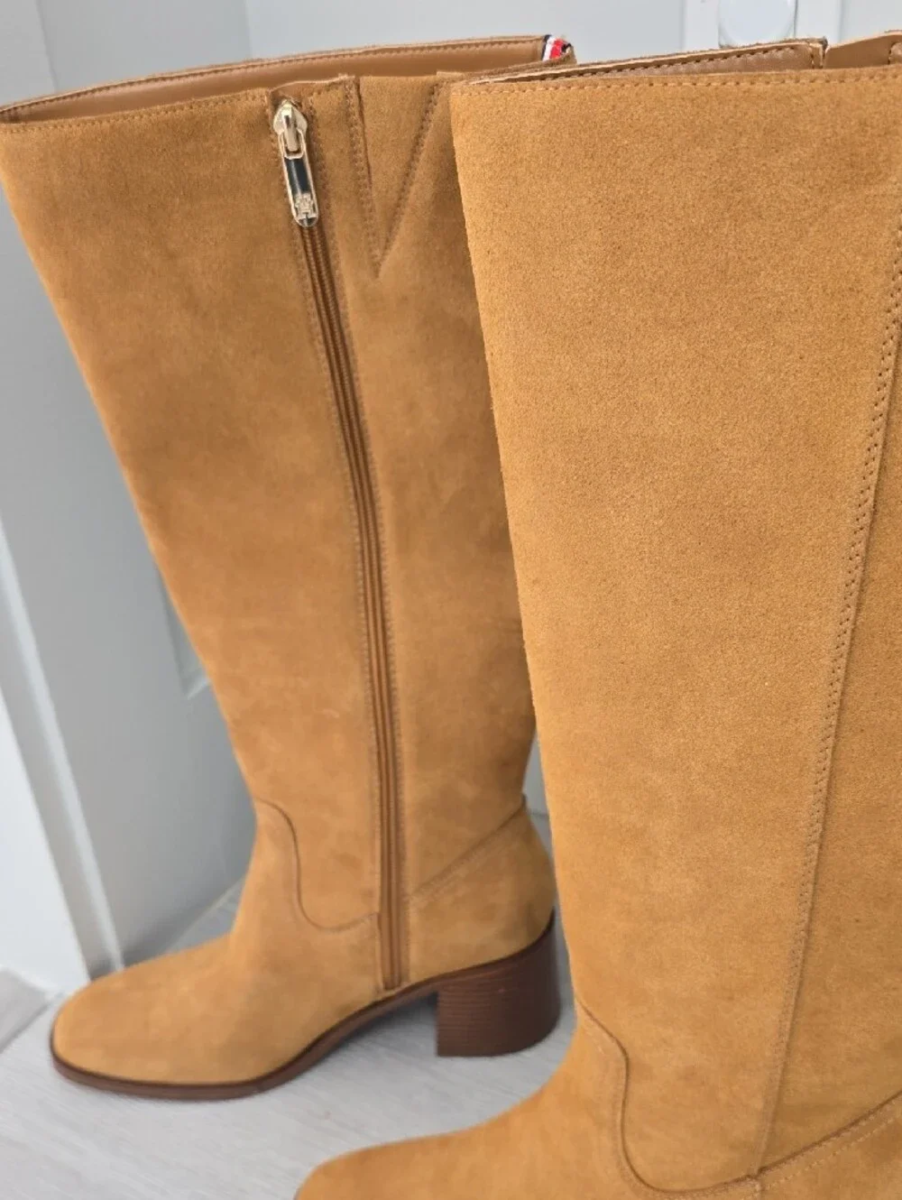 Tommy Hilfiger Tan Suede Over-the-Knee Block Heel Boots